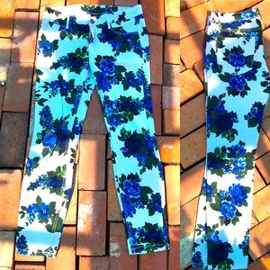 Metaphor Royal Blue Roses White Straight Jeans SZ6